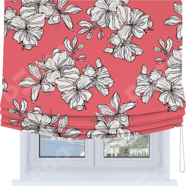 Римская штора Soft с мягкими складками, «Белые цветы»