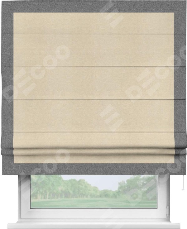 Римская штора «Кортин» с кантом Чесс, для проема, ткань софт однотонный бежевый лайт