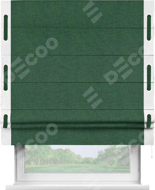 Римская штора «Кортин» с кантом Стрим Дуо (люверсы с пояском), для проема, ткань лён серо-зеленый