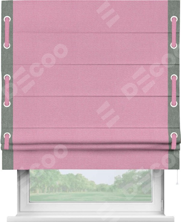 Римская штора «Кортин» с кантом Стрим Дуо (люверсы с пояском), для проема, ткань лён димаут, розовый