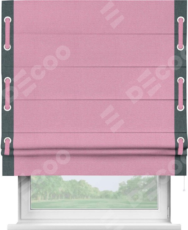 Римская штора «Кортин» с кантом Стрим Дуо (люверсы с пояском), для проема, ткань лён димаут, розовый