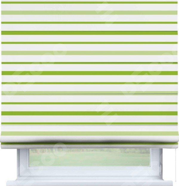 Римская штора «Кортин» для проема «Зелёные горизонтальные полоски»