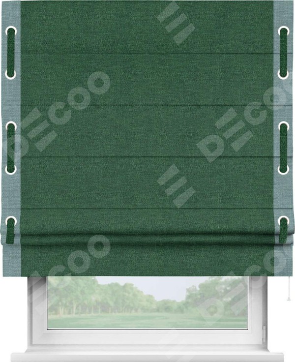 Римская штора «Кортин» с кантом Стрим Дуо (люверсы с пояском), для проема, ткань лён серо-зеленый